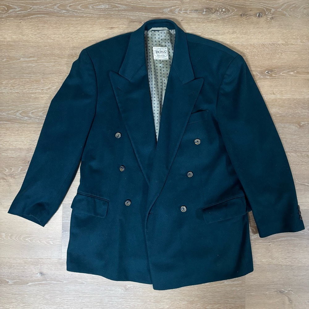Vintage 90s Hugo Boss Blue Cashmere Wool Size L Blazer Made in Germany 3 Button